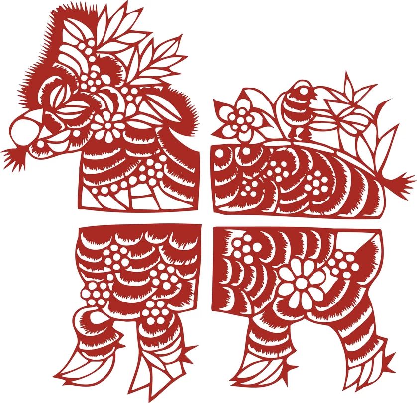 中国风中式传统喜庆民俗人物动物窗花剪纸插画边框AI矢量PNG素材【1258】
